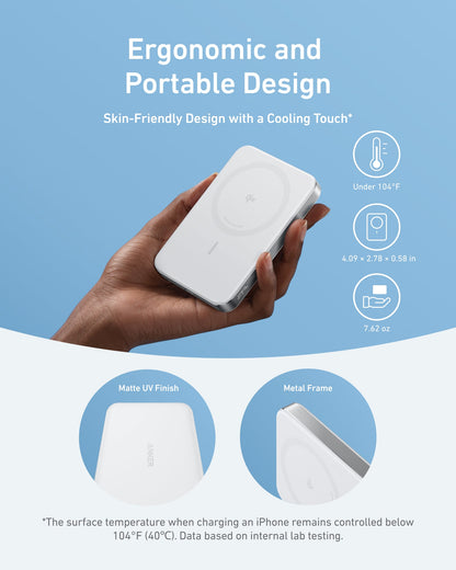 Anker MagGo Power Bank 10K Slim in black, portable external battery with magnetic charging capability for smartphones.