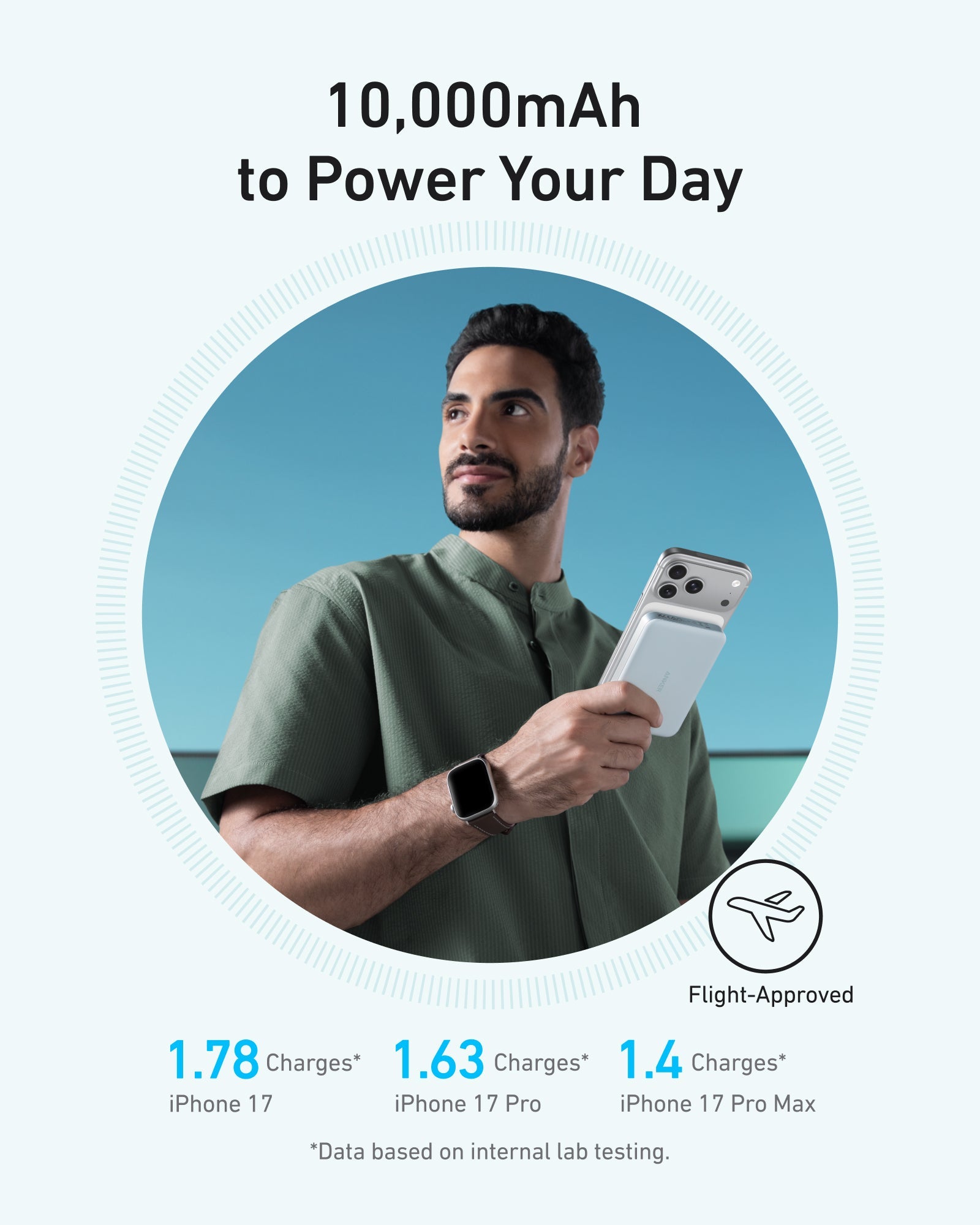 Black Anker MagGo Power Bank 10K Slim with USB-C and MagSafe-compatible magnetic charging on a wooden surface