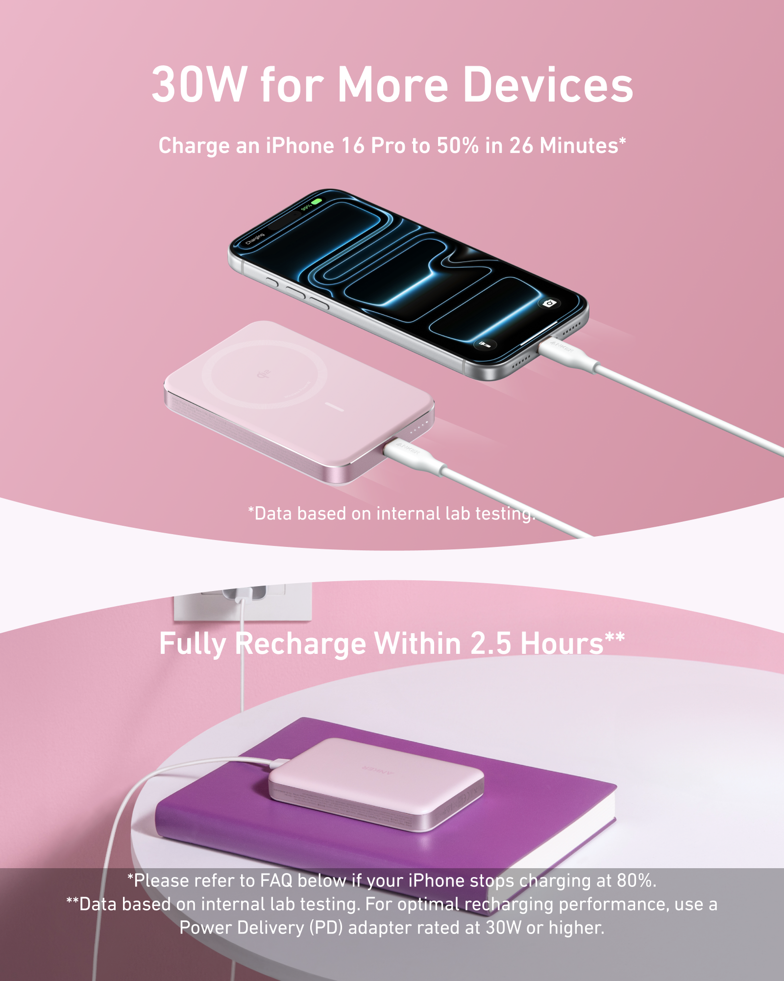 Black Anker MagGo Power Bank 10K Slim, portable external battery with wireless charging and compact design.