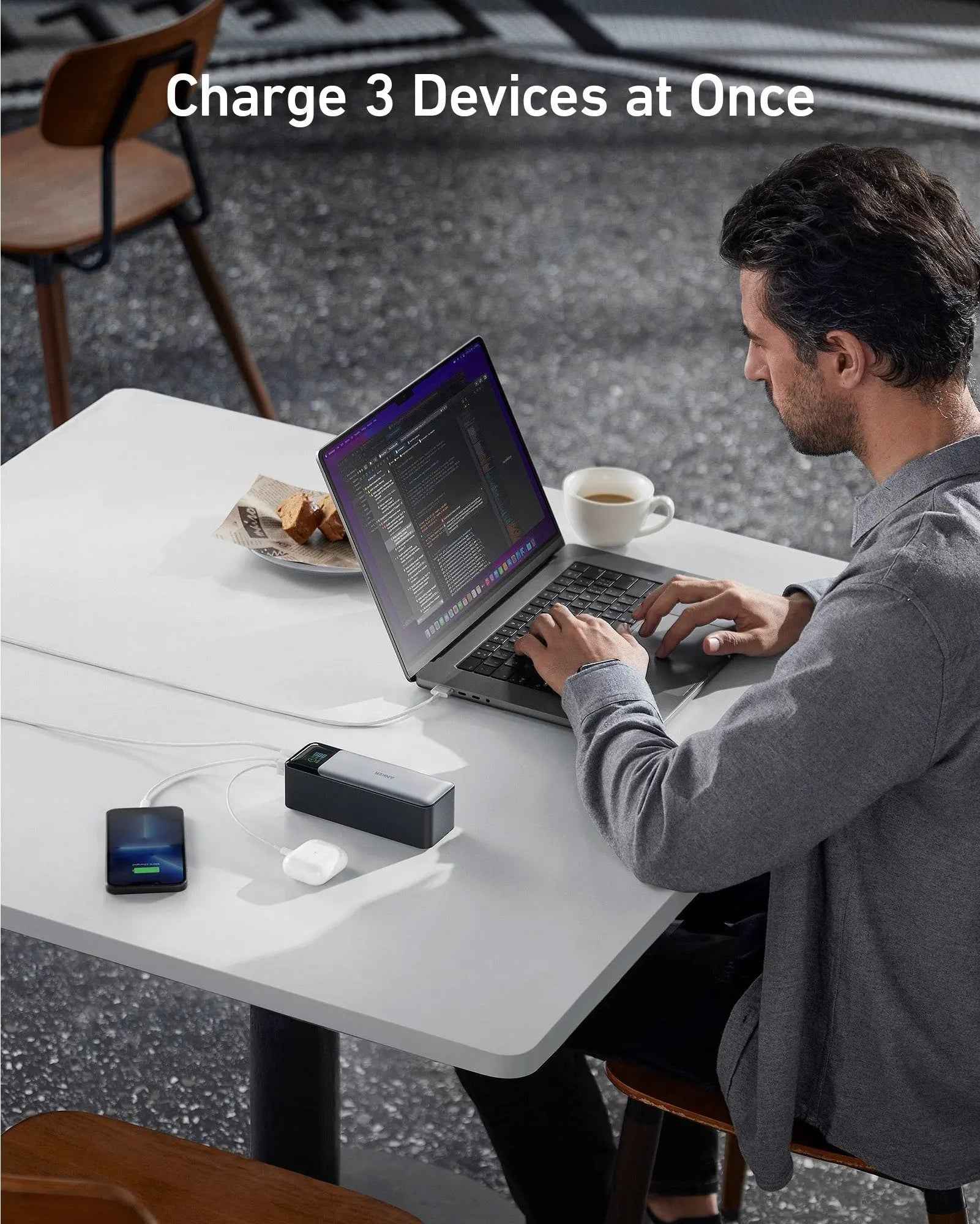 Anker 737 PowerCore 24K portable charging bank in black, designed for high-capacity mobile device charging.