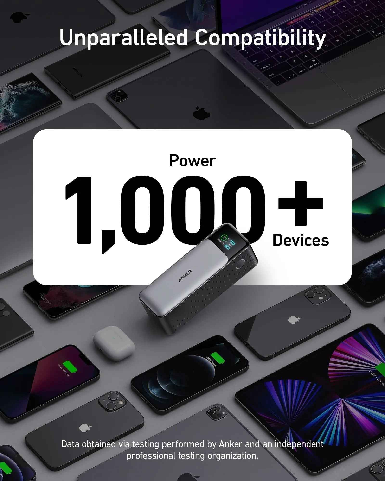 Black Anker 737 Power Bank (PowerCore 24K) for charging devices, featuring a compact design and multiple USB ports.