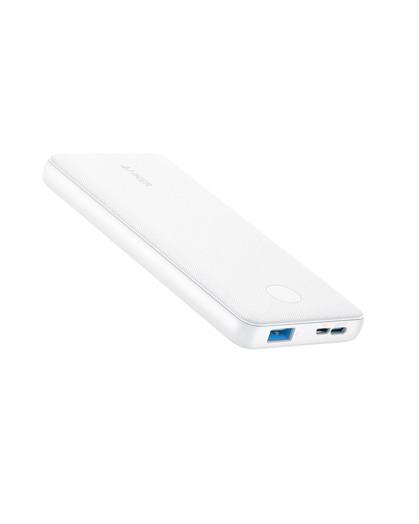 Black Anker PowerCore 10K portable power bank for charging devices, compact and lightweight for on-the-go charging.