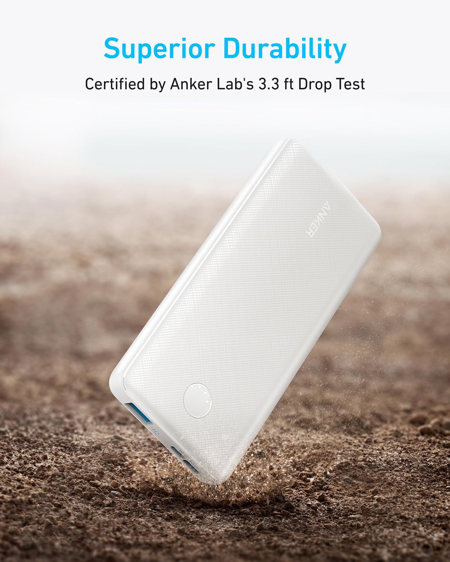 Anker PowerCore 10K 313 portable power bank, black charging device with compact design for mobile device charging.