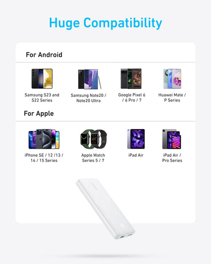 Anker PowerCore 10K 313 portable power bank in black, charging device, compact design for on-the-go mobile device power.