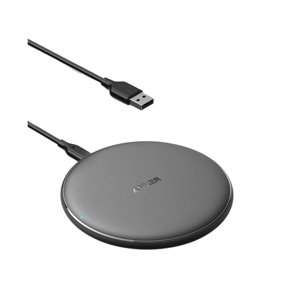 Anker 313 wireless charging pad in black for charging smartphones and compatible devices without cables.
