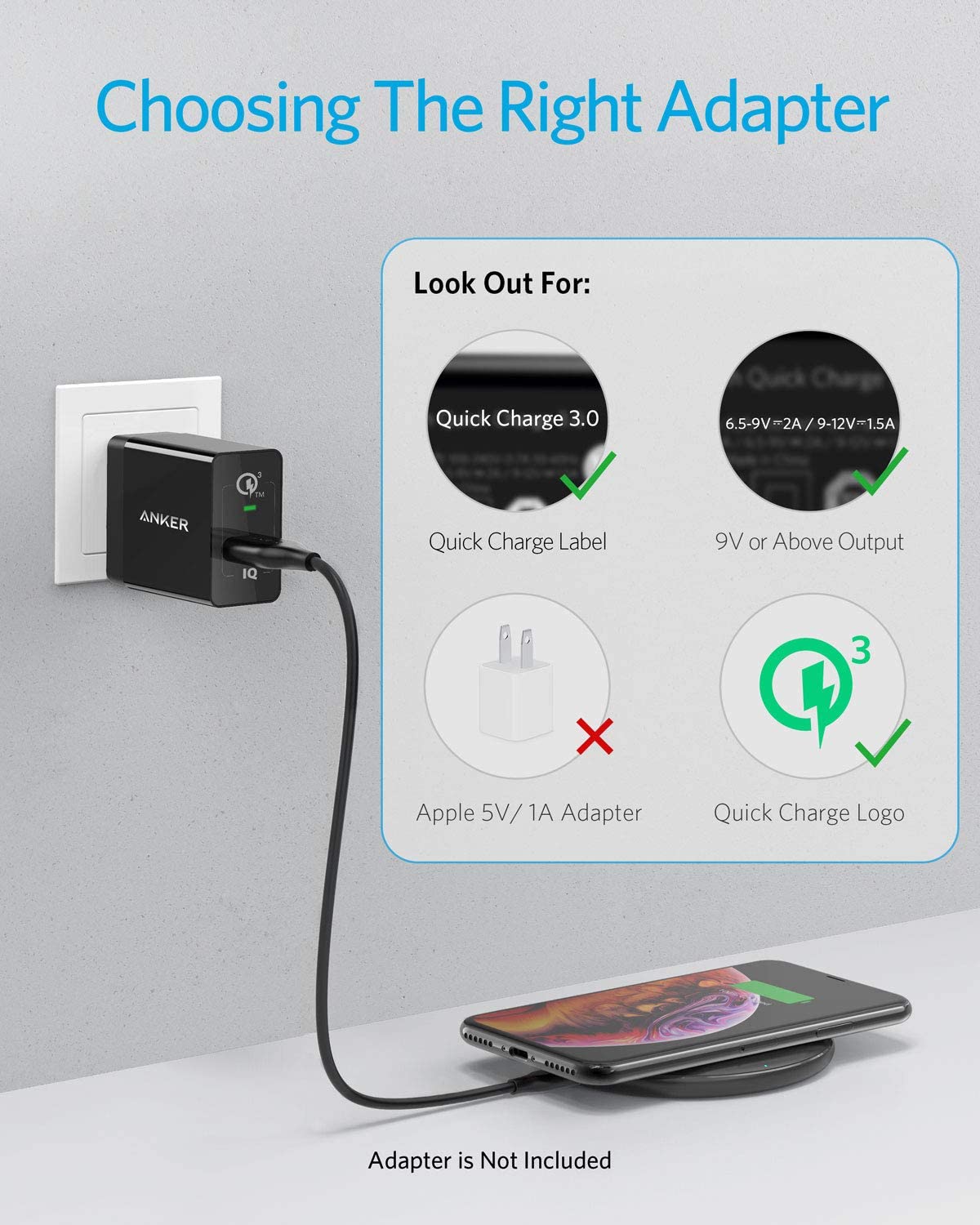 Anker 313 wireless charging pad in black for fast, cable-free phone charging on a flat surface