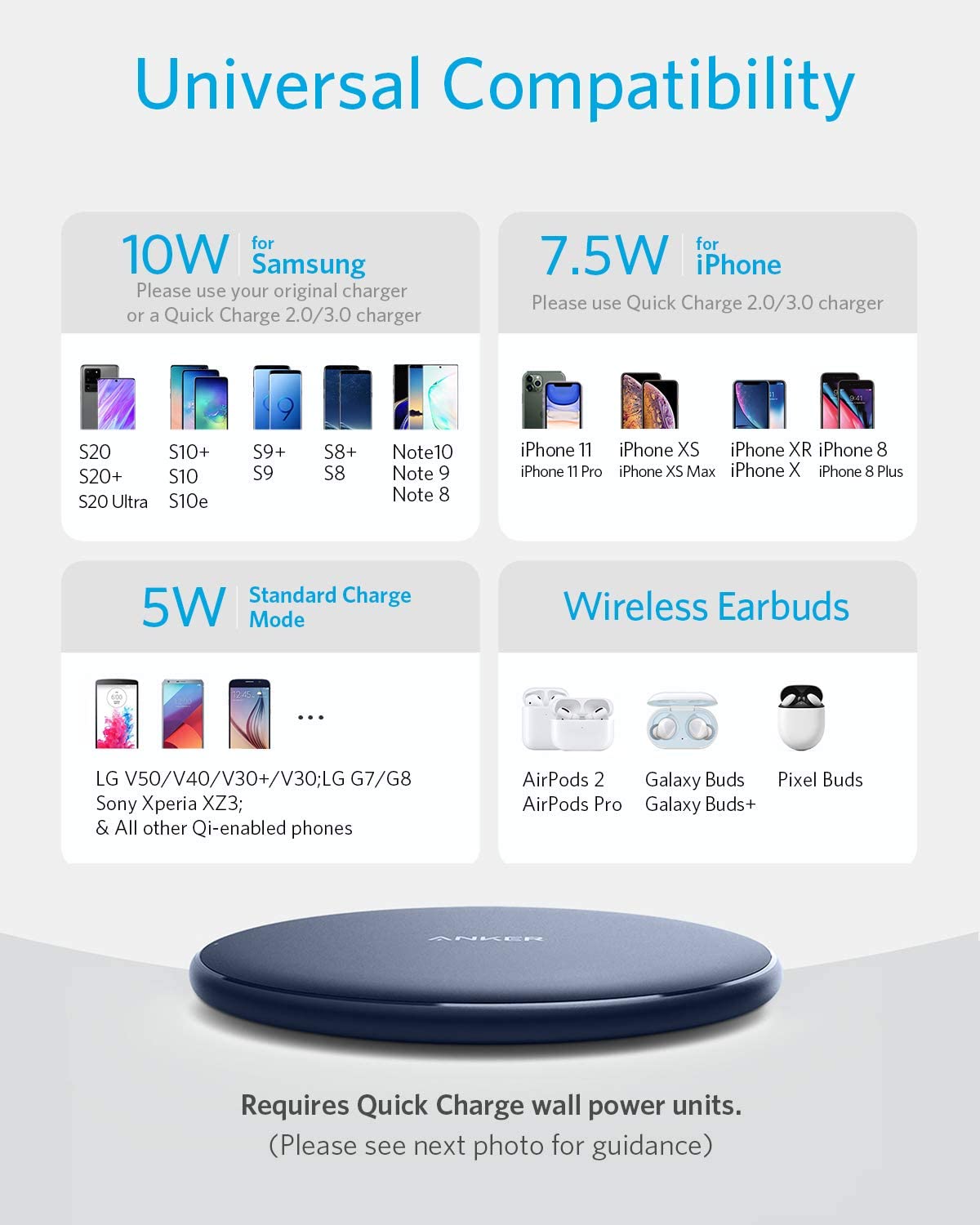 Anker 313 wireless charging pad in black, designed for fast and convenient wireless charging of compatible smartphones.