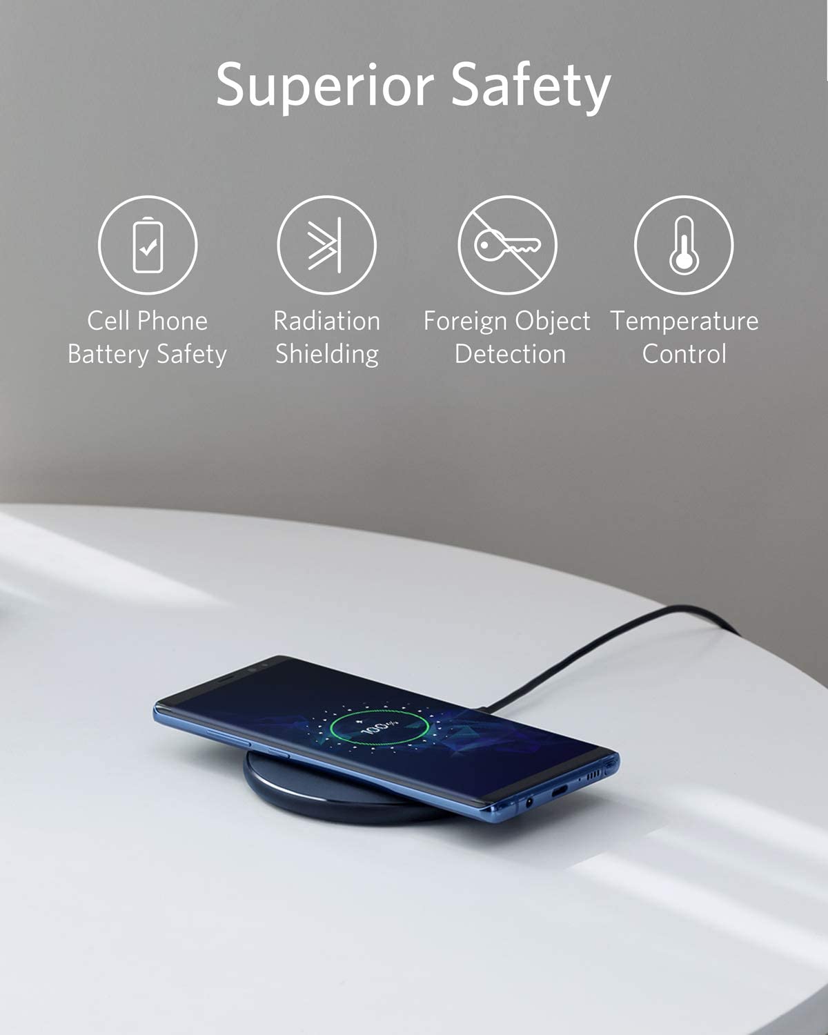 Anker 313 Wireless Charging Pad in black, designed for wireless charging of compatible smartphones and devices.