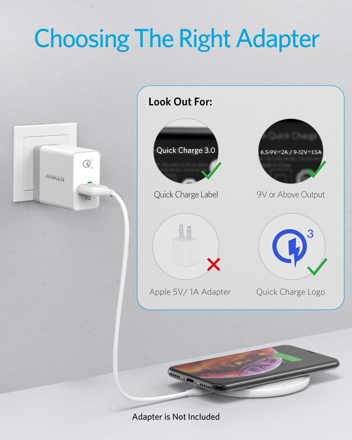 Anker 313 wireless charging pad in black for fast, cable-free charging of compatible smartphones and devices.