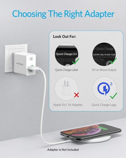 Anker 313 wireless charging pad in black for fast, cable-free charging of compatible smartphones and devices.