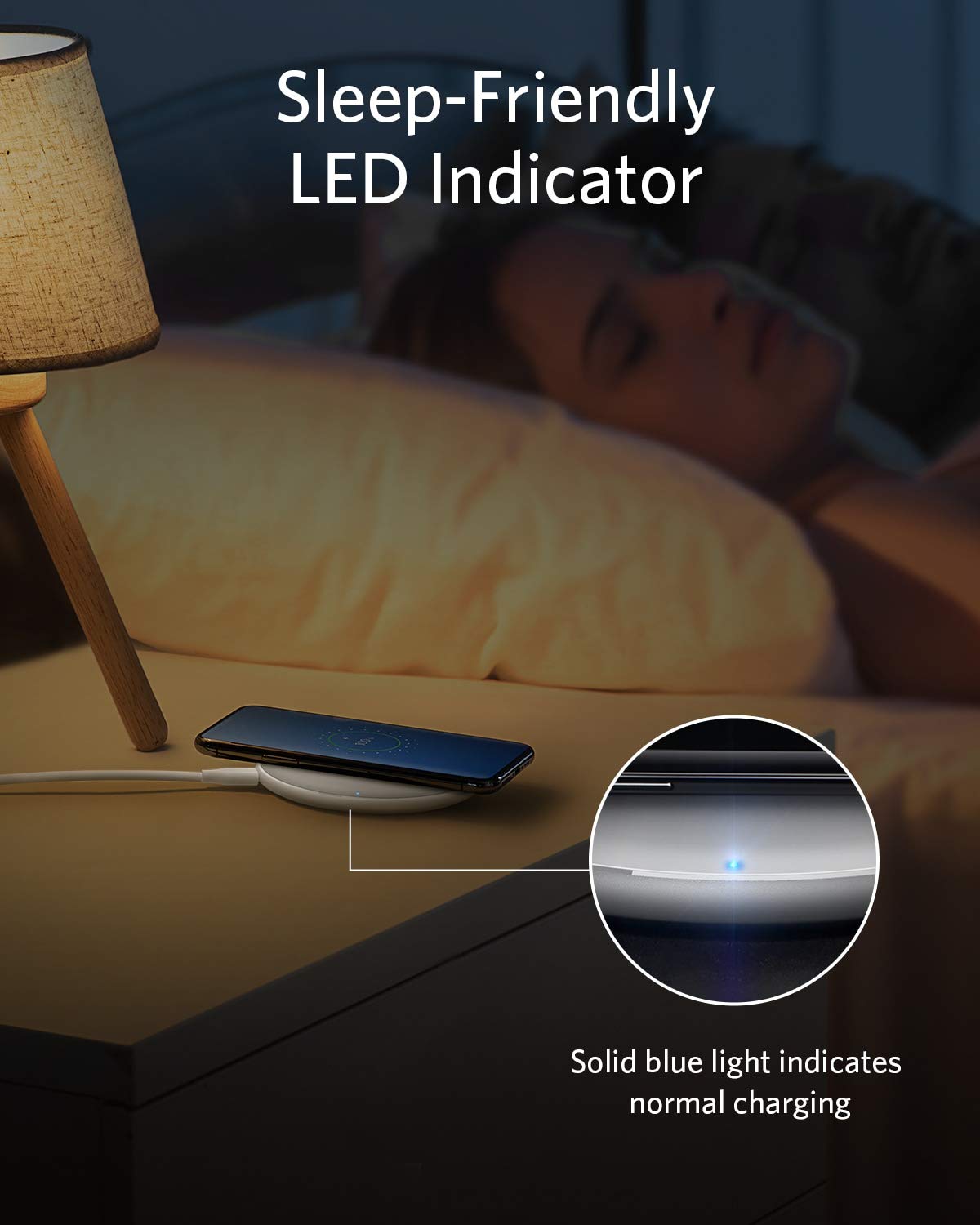 Black Anker 313 wireless charging pad for charging compatible devices wirelessly on a sleek, minimalist charging pad.