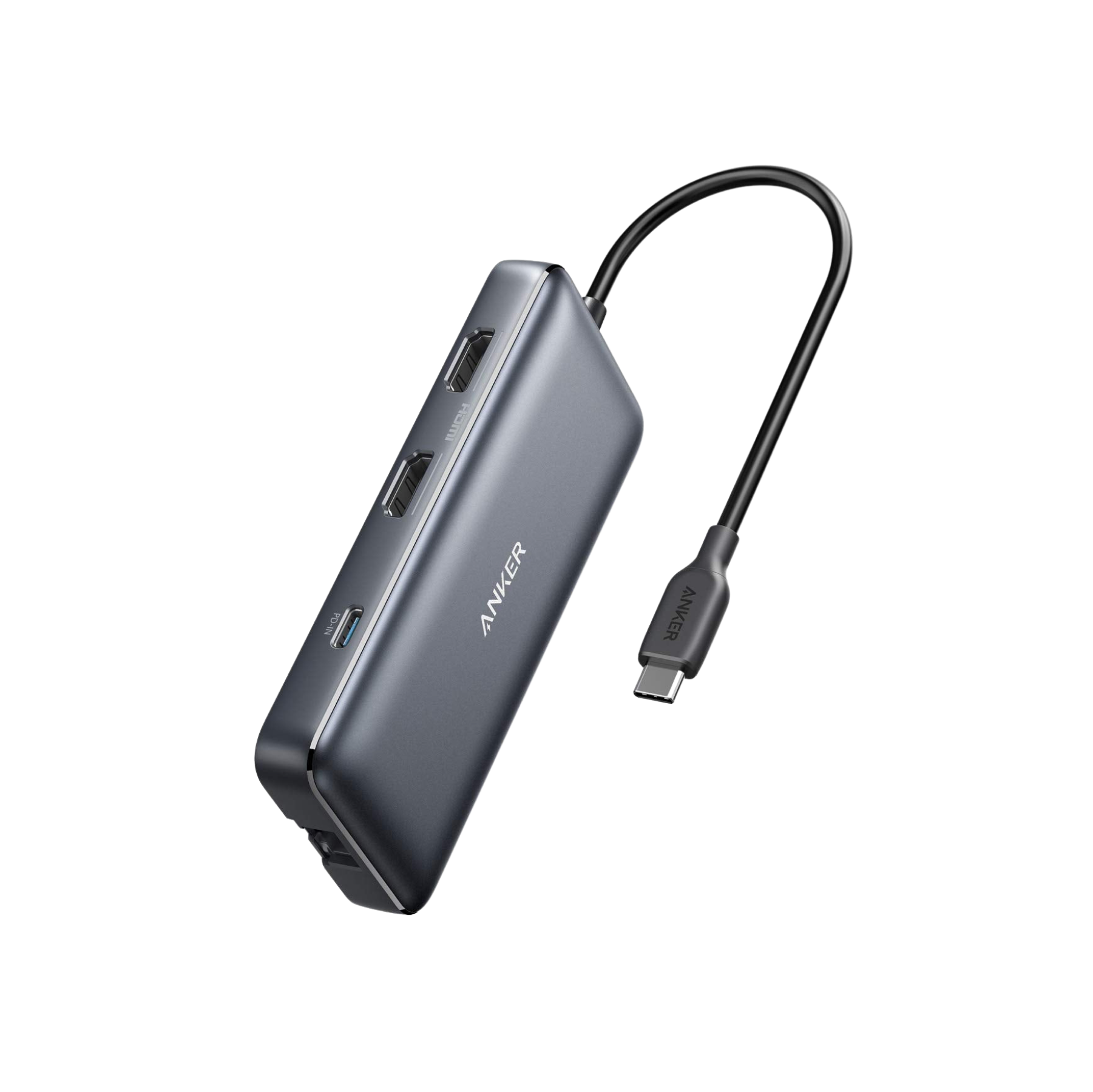 Anker 553 USB-C Hub charging only, black 8-in-1 hub with multiple ports for laptops and devices.