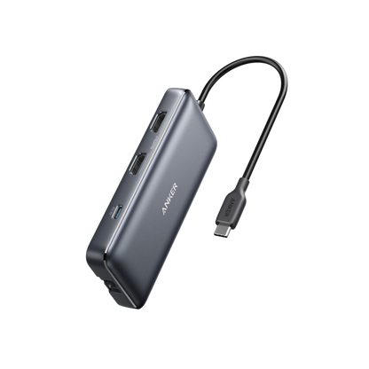Anker 553 USB-C Hub charging only, black 8-in-1 hub with multiple ports for laptops and devices.