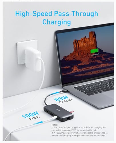 Anker 553 USB-C Hub in black with multiple charging ports and connection options, designed for versatile device connectivity.