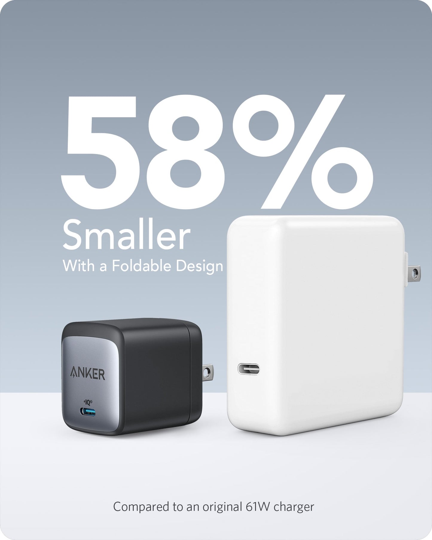 Black Anker 715 Nano II 65W charging-only charger with compact design and USB-C port for fast device charging.