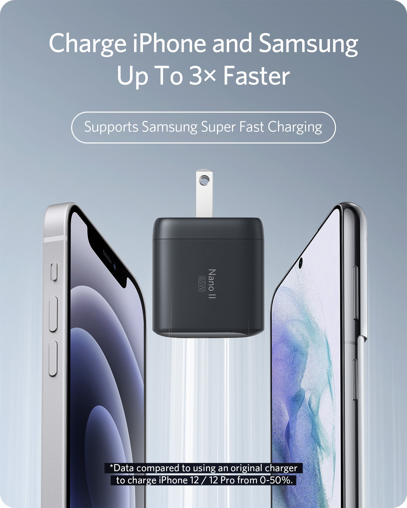 Anker 715 Nano II 65W charging-only USB-C power adapter in black, compact and versatile for fast device charging.