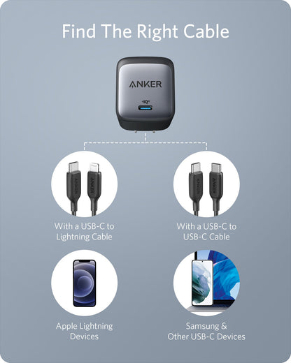Anker 715 Nano II 65W charging-only black USB-C power adapter, compact and portable for fast charging devices.