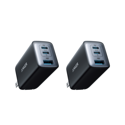 Anker 735 Nano II 65W charger pack showing two compact USB-C power chargers for fast device charging.