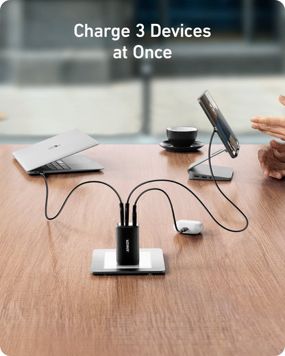 Anker 735 Nano II 65W charging-only black wall charger, 2-pack, compact design for fast device charging.