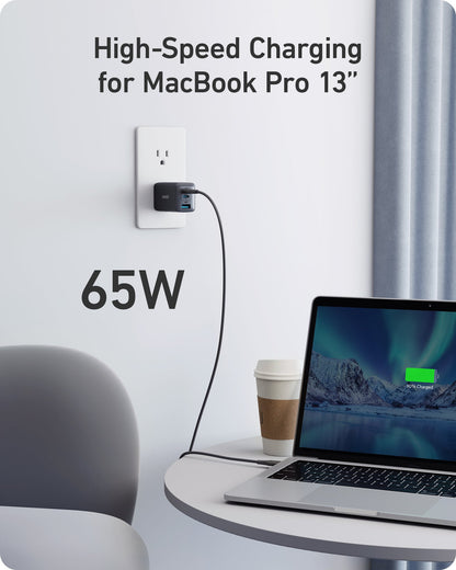 Anker 735 Nano II 65W charging-only black USB-C chargers, 2-pack, compact design for fast device charging.