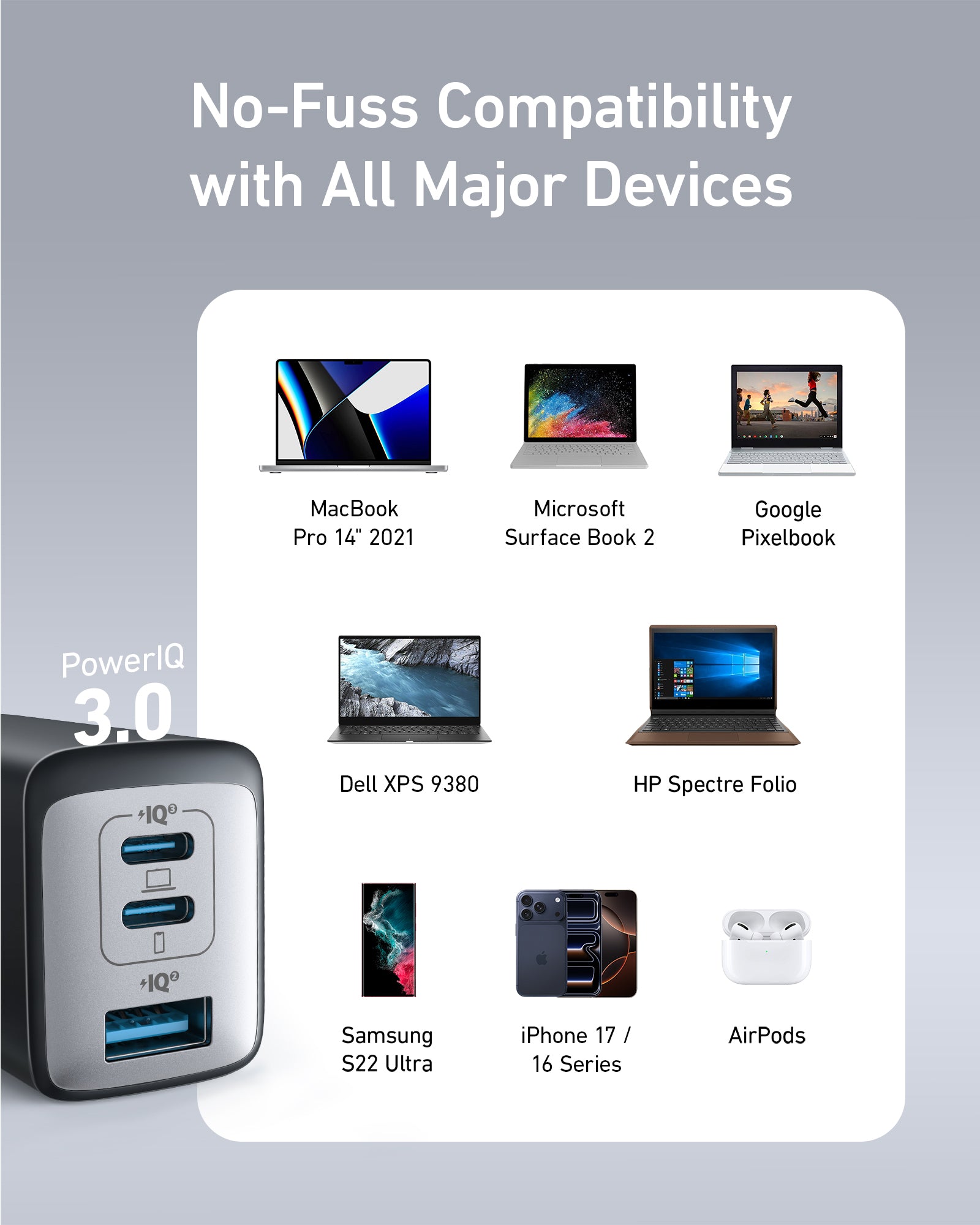 Anker 735 Nano II 65W charging-only USB-C wall charger in black, compact and designed for fast device charging.