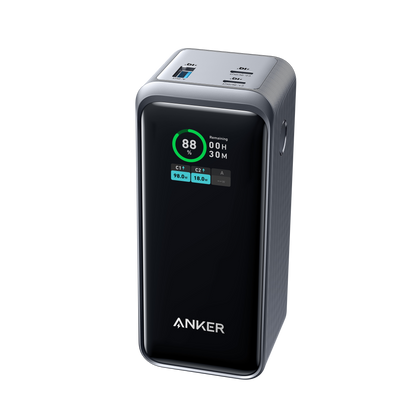 Black Anker Prime Power Bank 20K 200W, portable charging device with multiple ports for fast device power delivery.