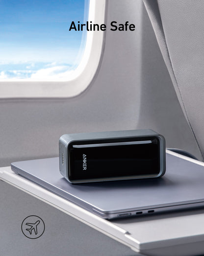 Black Anker Prime Power Bank 20K 200W for charging devices, featuring multiple ports and compact design.