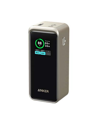 Black Anker Prime Power Bank 20K 200W charging device with sleek design and multiple output ports for portable power.