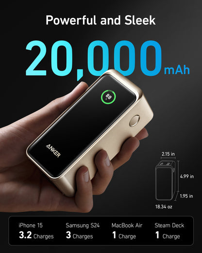 Anker Prime Power Bank 20K 200W, black portable charging device with multiple ports for fast device charging.