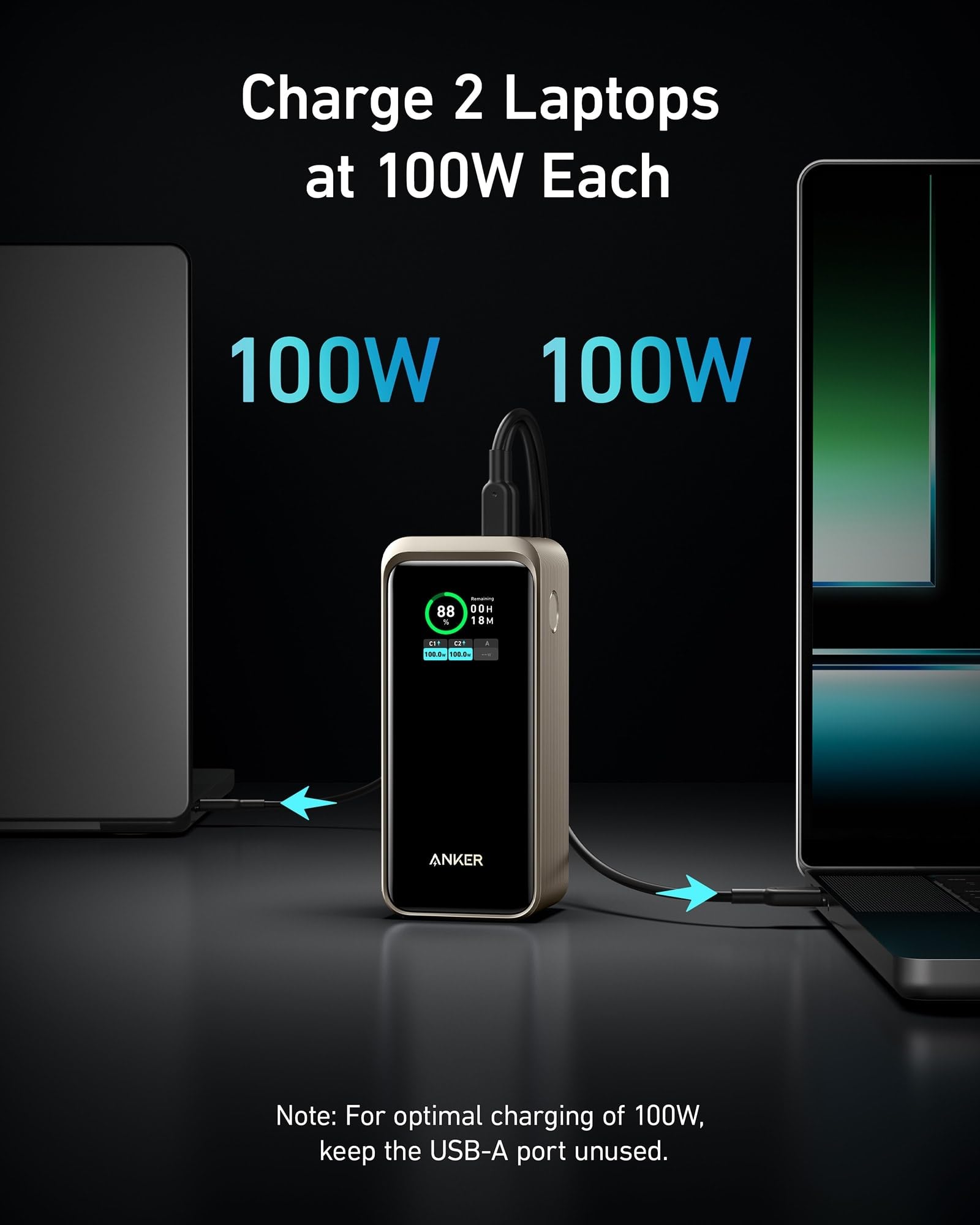 Anker Prime Power Bank 20K 200W in black, compact portable charger with multiple ports for fast charging devices.
