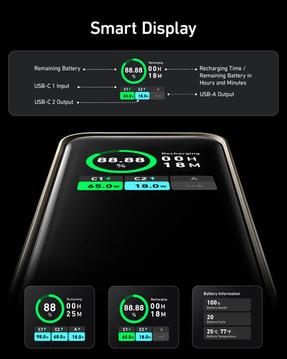 Anker Prime Power Bank 20K 200W in black, compact portable charger with multiple output ports for fast charging devices.