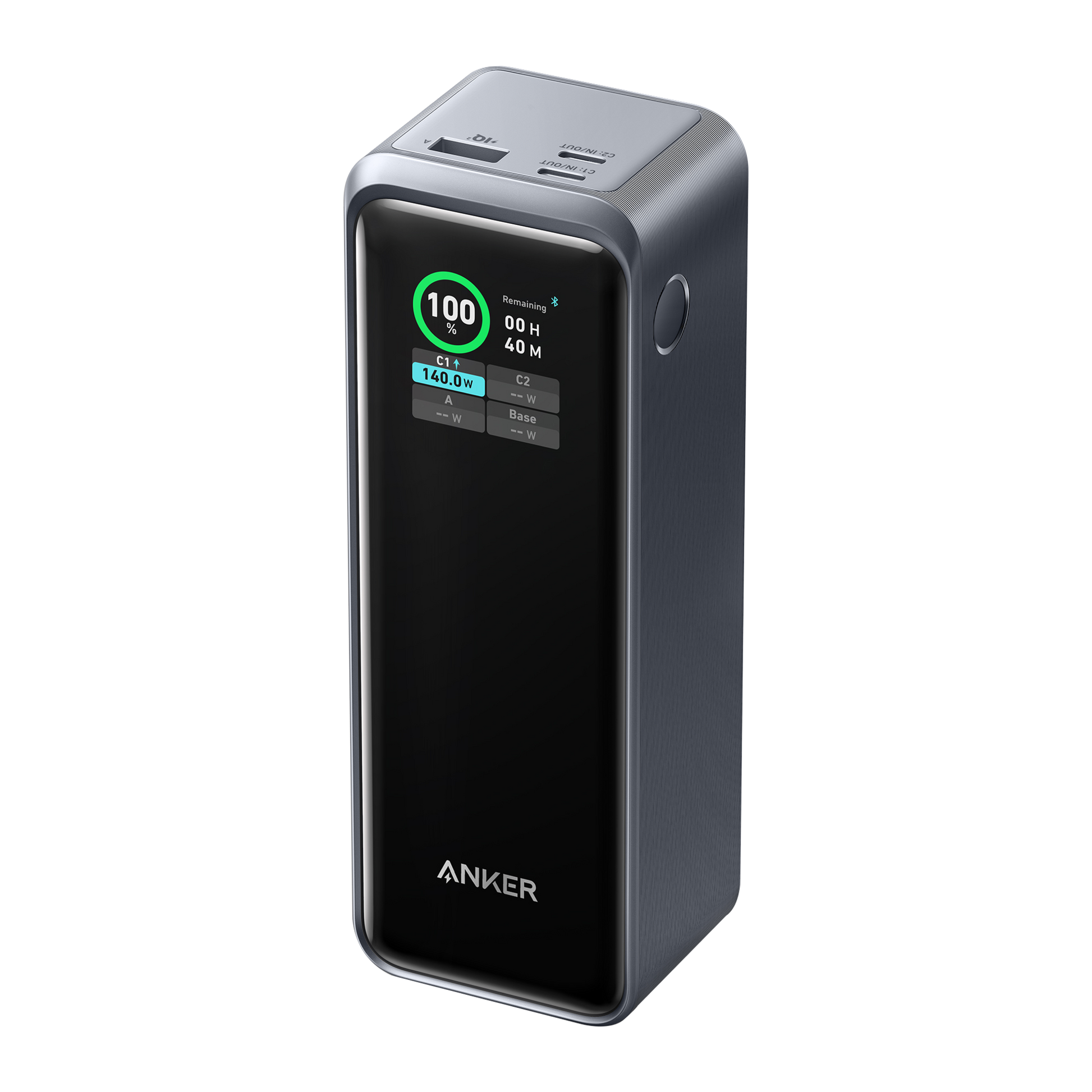 Black Anker Prime Power Bank 27K 250W charging-only portable battery with multiple ports and compact design.
