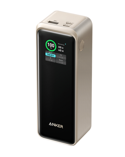 Black Anker Prime Power Bank 27K 250W for charging devices, compact and portable design with multiple ports.
