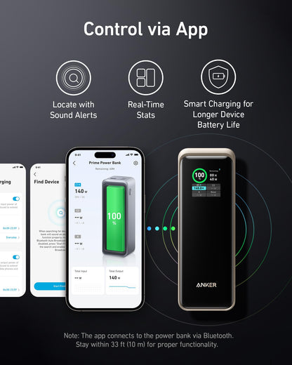 Anker Prime Power Bank 27K 250W black charging-only portable battery with multiple ports for fast device charging.