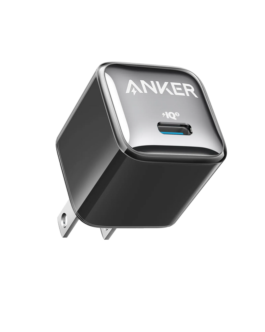 Anker Nano 20W compact USB-C wall charger for fast charging devices, shown with its sleek white design.