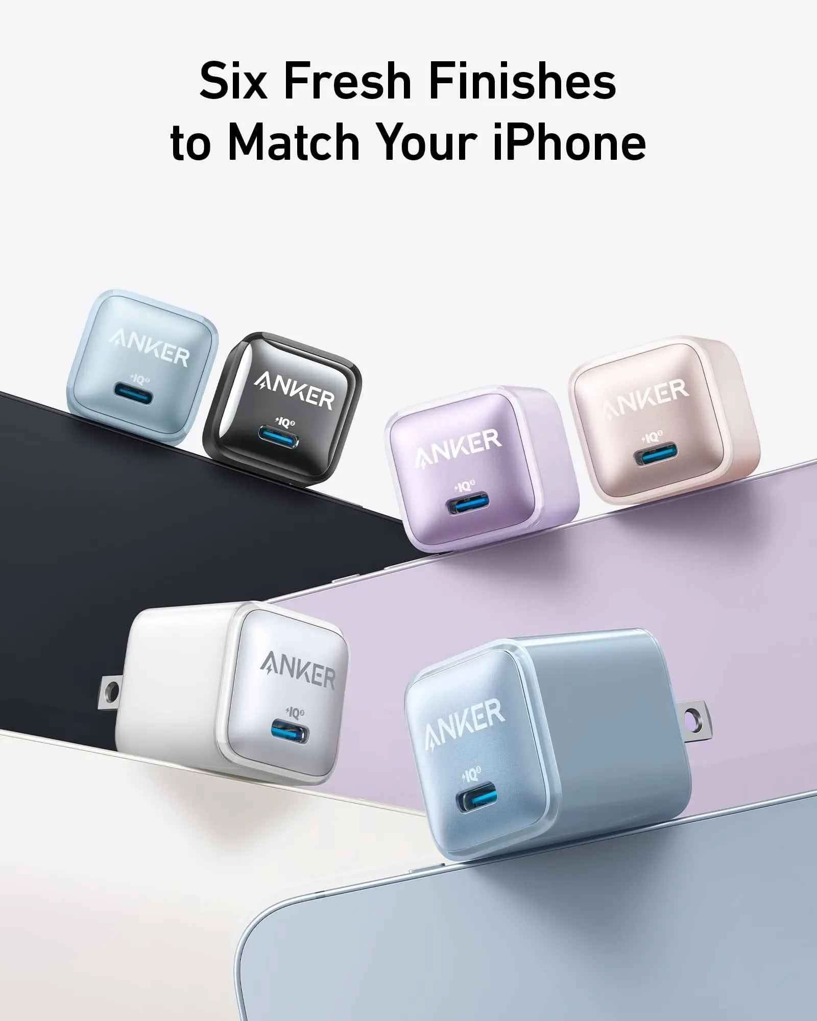 Anker Nano 20W charger in black, compact charging device for fast power delivery, shown on a white surface.