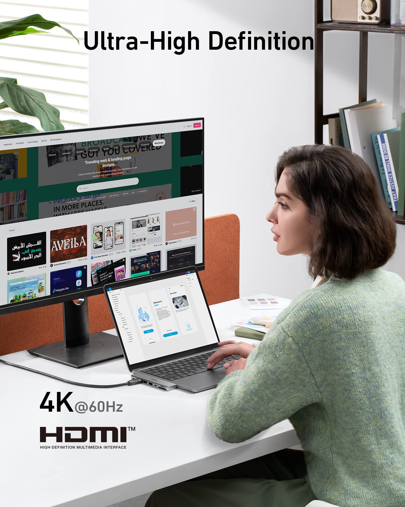 Anker 547 USB-C Hub for MacBook, charging-only 7-in-2 hub with multiple ports, shown connected to a MacBook.