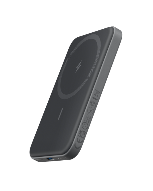 Anker 621 Magnetic Battery MagGo for charging, showing the compact portable power bank with magnetic attachment for smartphones.