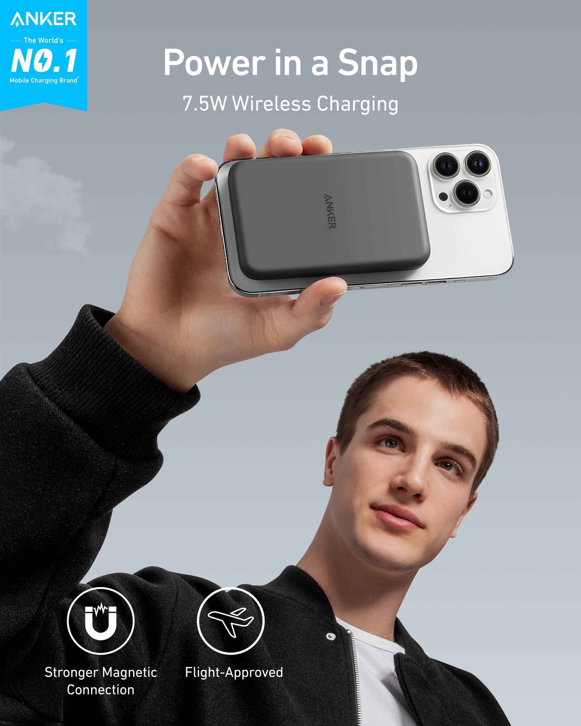 Anker 621 Magnetic Battery MagGo in interstellar gray, compact portable charging device with magnetic attachment for smartphones.