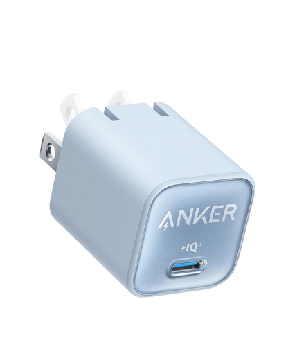 Anker Nano 30W charger in black for fast charging devices, compact and lightweight power adapter.