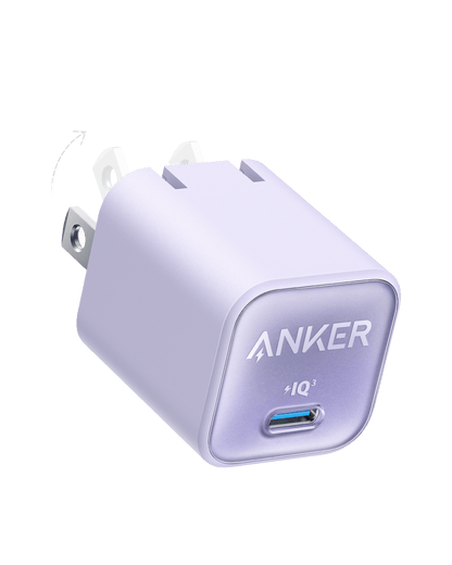 Anker Nano 30W charger in black, compact and lightweight, designed for fast charging devices.