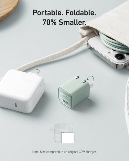 Anker Nano Charger 30W in black, compact USB-C power adapter for fast charging devices.