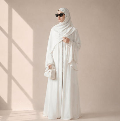 Archive Piece Pleated Crepe Open Abaya 3-Piece Set - MP023 (Size M Only)