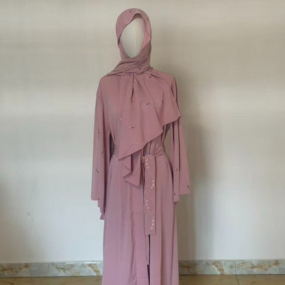 Archive Piece Tulip Embroidered Nida Abaya 4-Piece Set - MP024 (Size M Only)