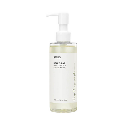 ANUA Heartleaf Pore Control Cleansing Oil in a 200ml bottle, gentle facial cleansing oil for pore refinement and skin clarity
