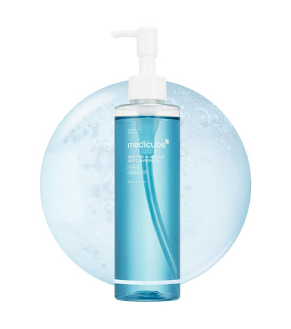 Medicube Zero Pore Blackhead Deep Cleansing Oil by AsiaBeautyMall, in a clear bottle, showing the product label and dropper applicator.