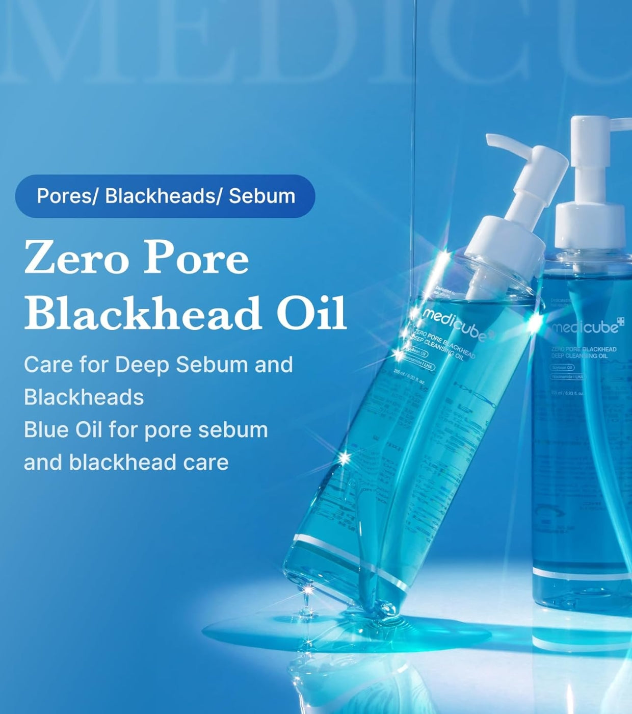 Medicube Zero Pore Blackhead Deep Cleansing Oil from AsiaBeautyMall, showing a clear bottle with blackhead removal formula