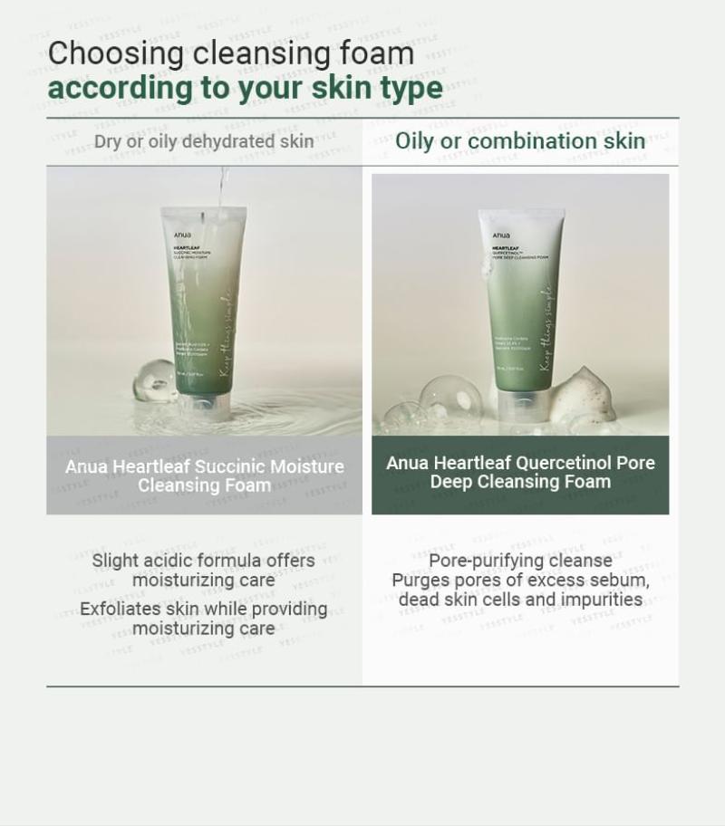 ANUA Heartleaf Quercetinol Pore Deep Cleansing Foam face cleanser with a pump dispenser, designed for deep pore cleansing and refreshing skin.