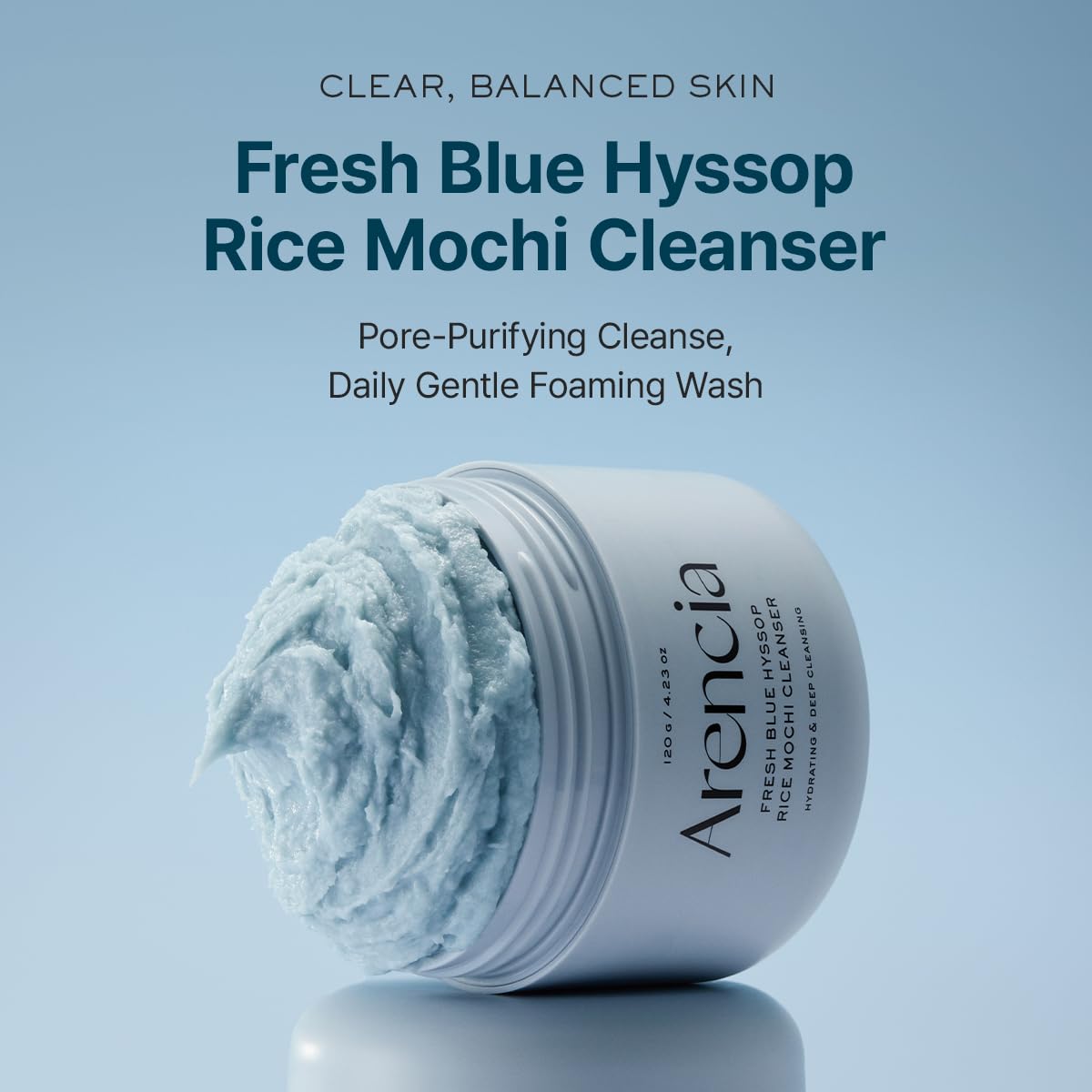 Arencia Fresh Blue Hyssop Rice Mochi Face Cleanser by AsiaBeautyMall, gentle cleanser with blue hyssop and rice mochi for refreshed skin
