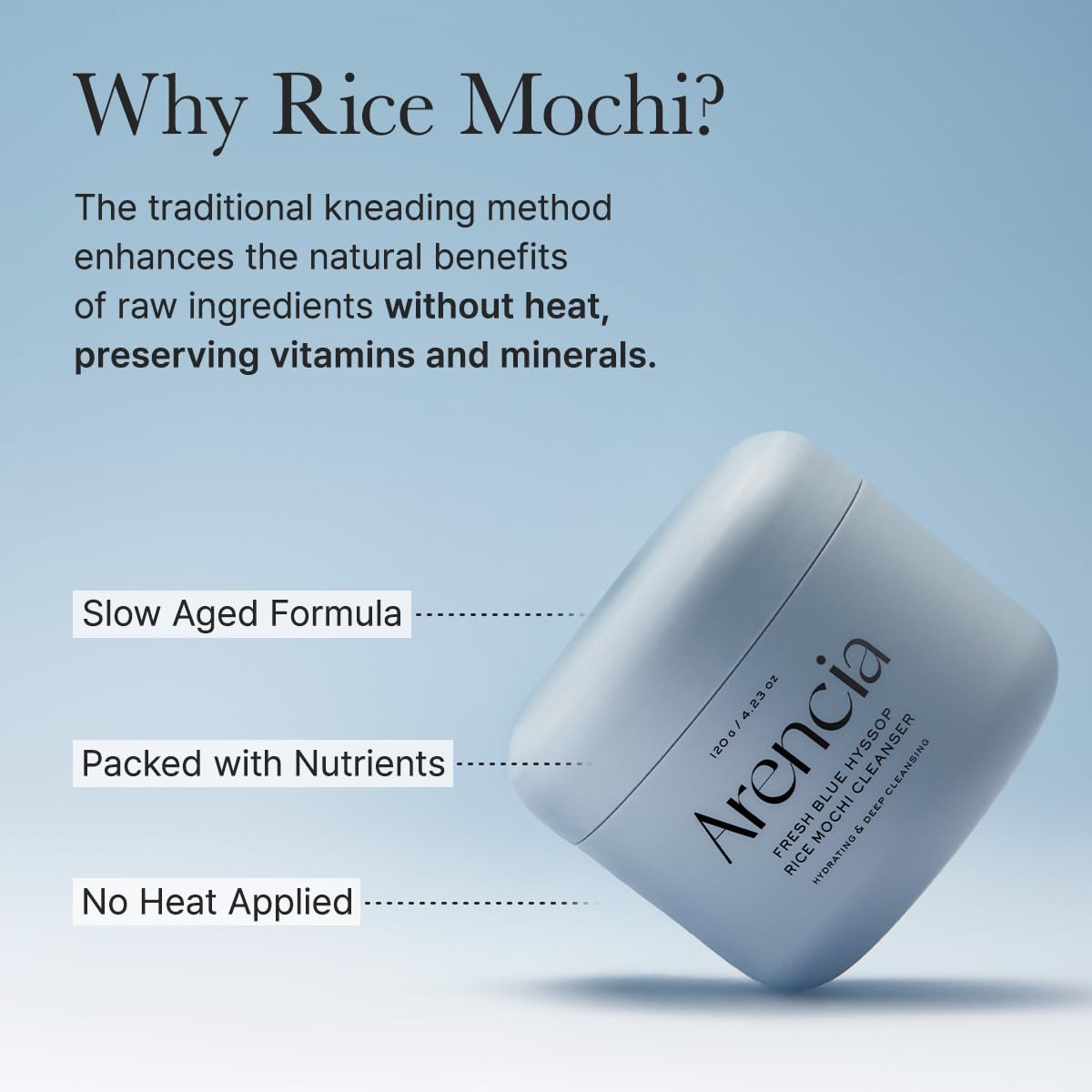 Arencia Fresh Blue Hyssop Rice Mochi Face Cleanser by AsiaBeautyMall, gentle cleanser with blue hyssop and rice mochi ingredients.